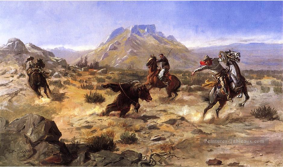 Capturer le cow boy Grizzly Charles Marion Russell Indiana Peintures à l'huile
